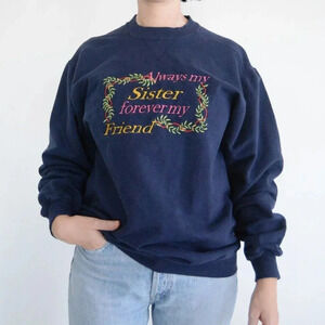 Vintage Lerzees Activewear Always My  Sister Forever Friends Navy Sweater M